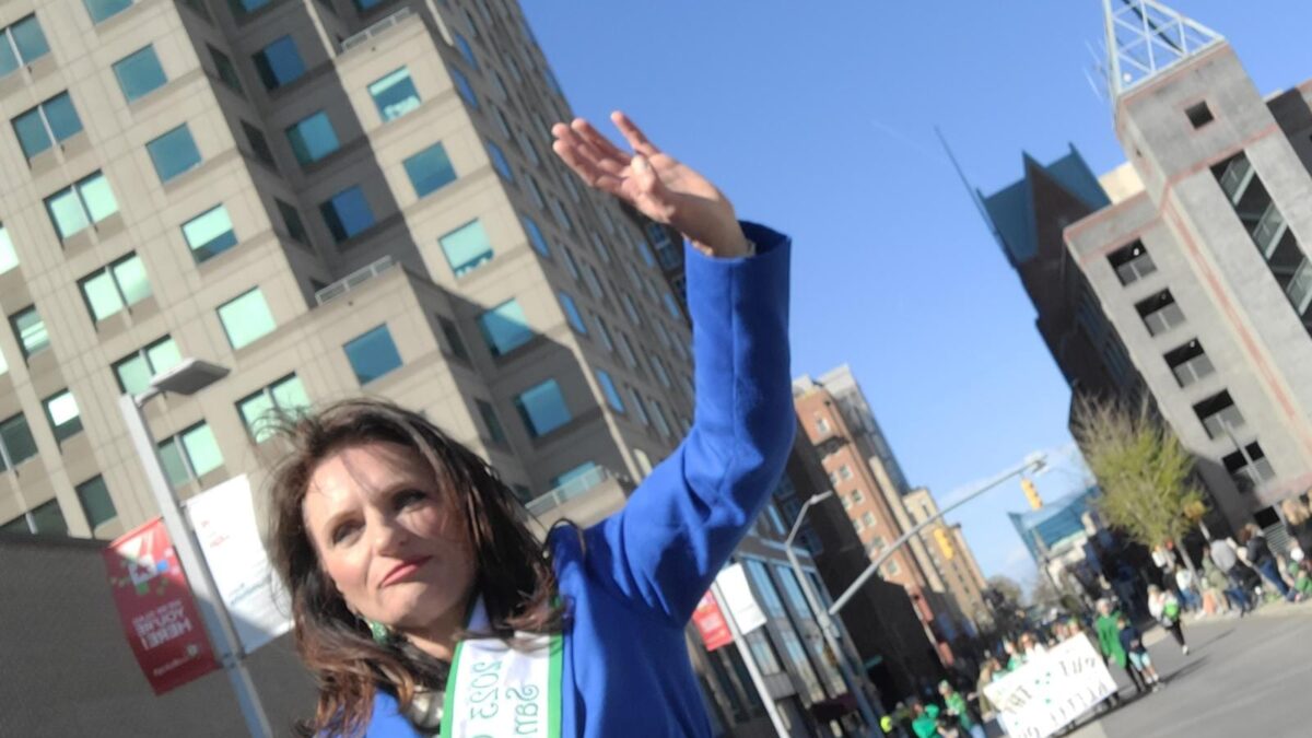 Photos of the Raleigh St. Patrick's Day Parade. Kids, adults and lots of balloons, Grand Marshal Sandra Holland. Downtown Raleigh, NC. 