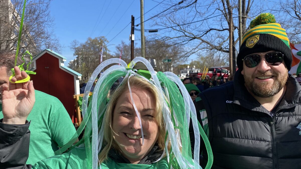 Photos of the Raleigh St. Patrick's Day Parade. Kids, adults and lots of balloons, Grand Marshal Sandra Holland. Downtown Raleigh, NC. 